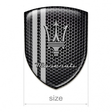 Maserati Domed Emblem Black Honeycomb Base with Grey Lines design 