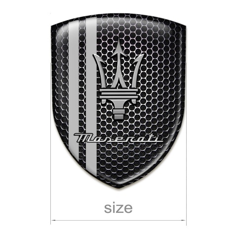Maserati Domed Emblem Black Honeycomb Base with Grey Lines design 