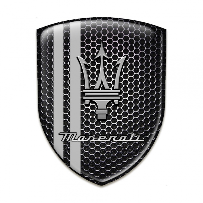 Maserati Domed Emblem Black Honeycomb Base with Grey Lines design 