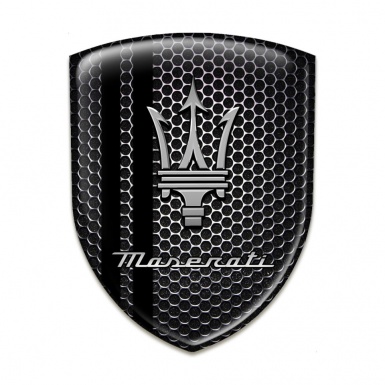 Maserati Silicone Emblem Black Honeycomb base with black lines style 