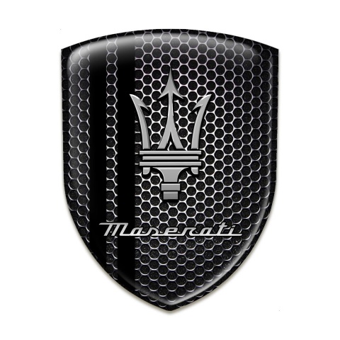 Maserati Silicone Emblem Black Honeycomb base with black lines style 