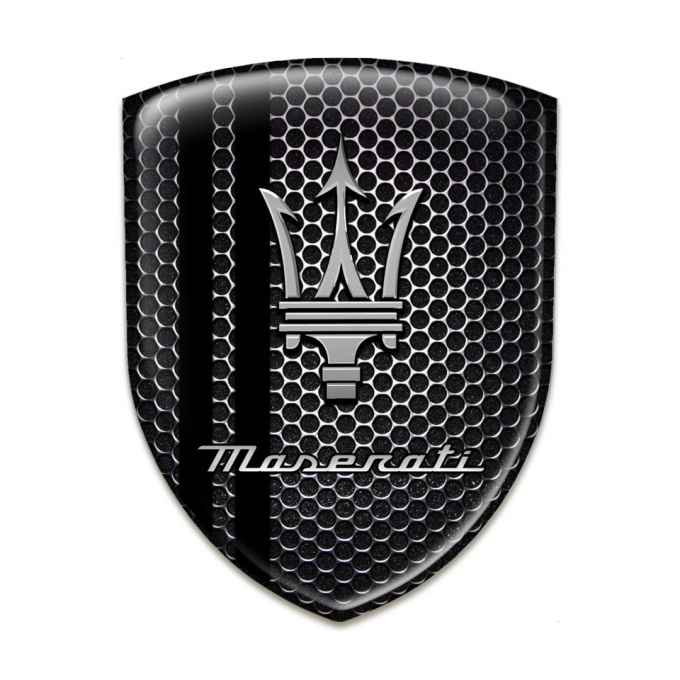 Maserati Silicone Emblem Black Honeycomb base with black lines style 