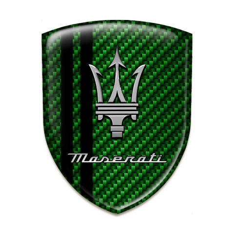 Maserati 3D Gel Emblem Green Carbon Black stripes Design 