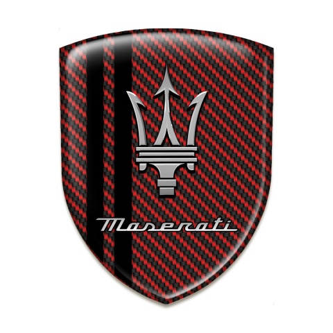 Maserati Emblem Exterior Red Carbon Base with Black Lines Style 