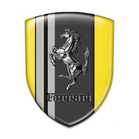 Ferrari Emblem Interior Yellow Print Grey Stripes Base and Chromed Logo 