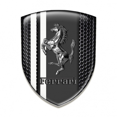 Ferrari Silicone Car Decal Badge Perforated Steel Effect with White Stripes Style 
