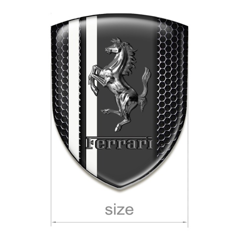 Ferrari Silicone Car Decal Badge Perforated Steel Effect with White Stripes Style 