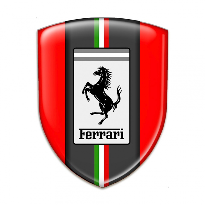 Ferrari 3D Gel Emblem Red Background Italian Flag Style 
