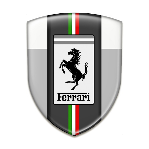 Ferrari Auto Emblem grey White Base Italian Flag Motive