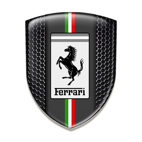 Ferrari Emblem Badge Logo Perforated Steel Base with White Badge Logo 