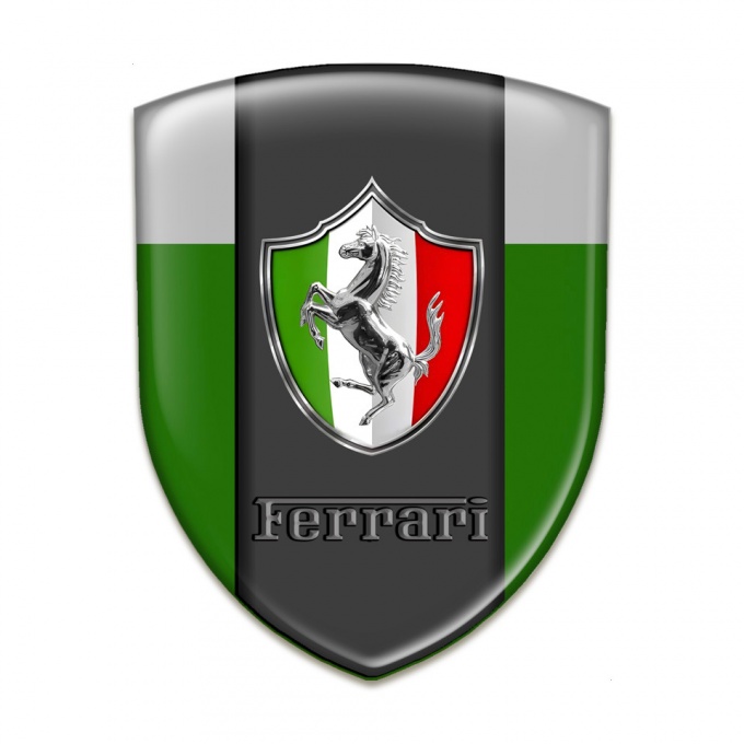 Ferrari Car Accessories Badge Green grey Base Italian Flag Logo version 