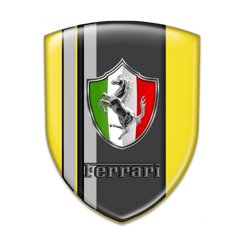 Ferrari Self Adhesive Car logo Emblem Yellow with grey Lines and Italian Flag Logo 