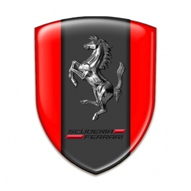Ferrari Domed Emblem Red Background Chromed Horse Style 
