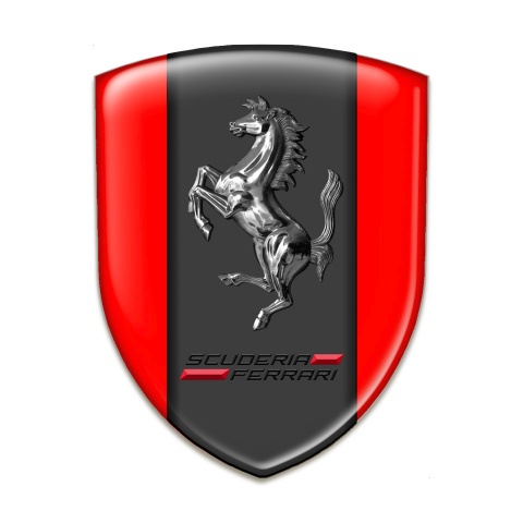Ferrari Domed Emblem Red Background Chromed Horse Style 