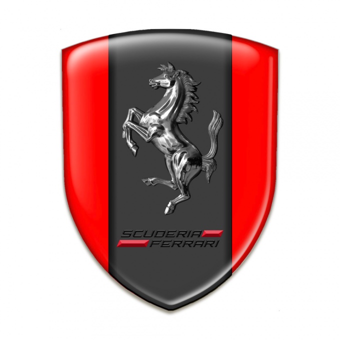 Ferrari Domed Emblem Red Background Chromed Horse Style 