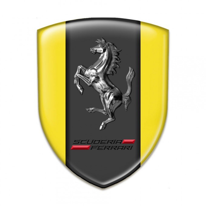 Ferrari Resin Sticker Yellow Background Chromed logo Style 