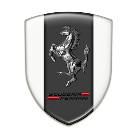 Ferrari 3D Gel Emblem White Background Chromed Horse Style 