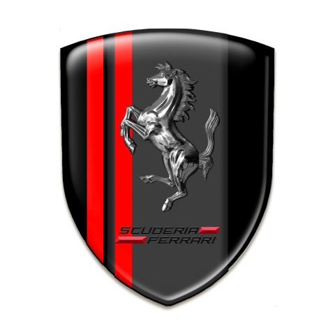 Ferrari Emblem Exterior Black with Red Lines Base and Chromed Horse 