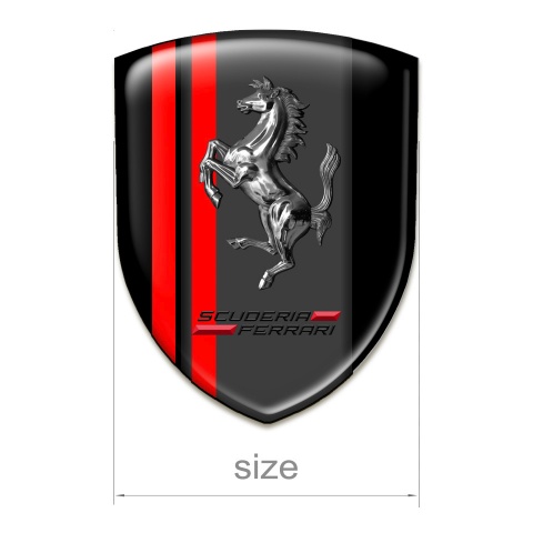 Ferrari Emblem Exterior Black with Red Lines Base and Chromed Horse 