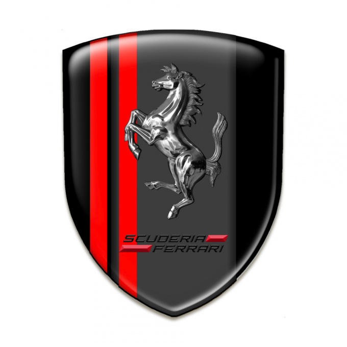 Ferrari Emblem Exterior Black with Red Lines Base and Chromed Horse 