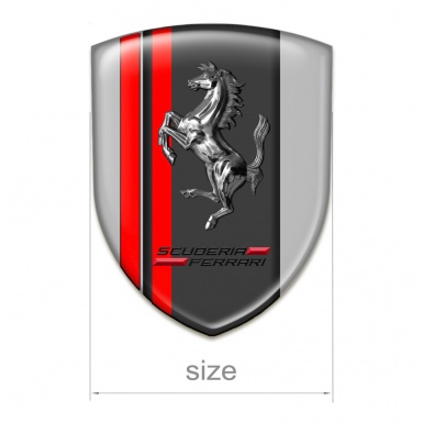 Ferrari Emblem Interior Grey with Red Stripes base and Chromed Horse 
