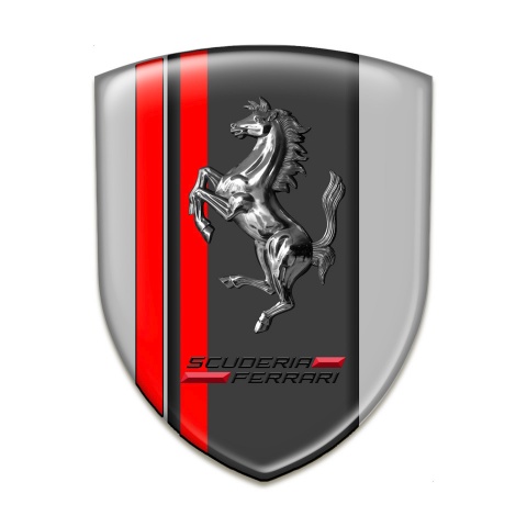Ferrari Emblem Interior Grey with Red Stripes base and Chromed Horse 