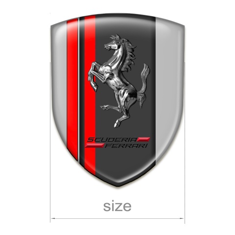 Ferrari Emblem Interior Grey with Red Stripes base and Chromed Horse 
