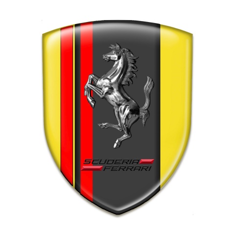 Ferrari Tuning Emblem Yellow Base Red Lines Print and Chromed Horse 