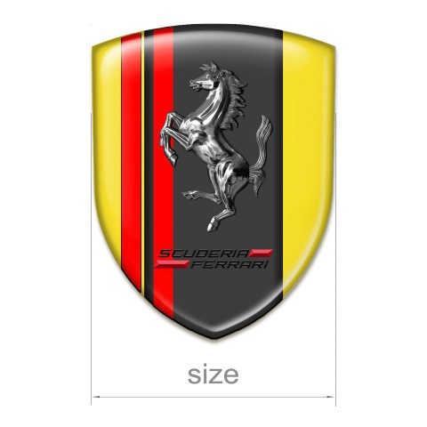 Ferrari Tuning Emblem Yellow Base Red Lines Print and Chromed Horse 