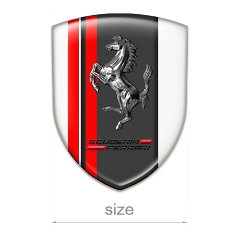 Ferrari Car Accessories Badge White Base with Red Lines and Chromed Horse 