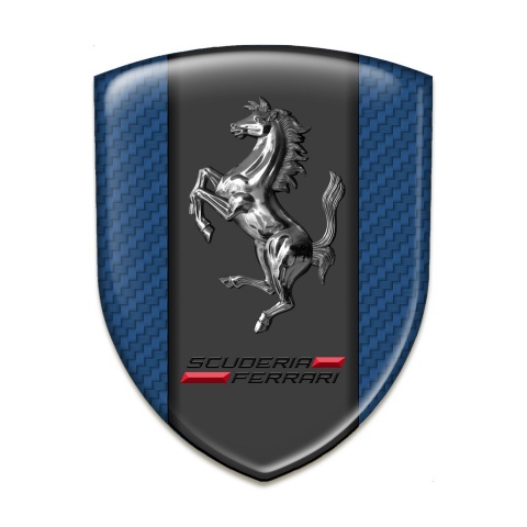 Ferrari Self Adhesive Car logo Emblem Navy Blue Carbon Base and Chromed Horse
