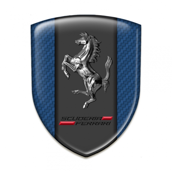 Ferrari Self Adhesive Car logo Emblem Navy Blue Carbon Base and Chromed Horse