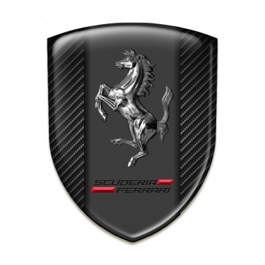 Ferrari Silicone Badge Black Carbon Print Chromed Logo 