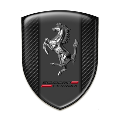 Ferrari Silicone Badge Black Carbon Print Chromed Logo 