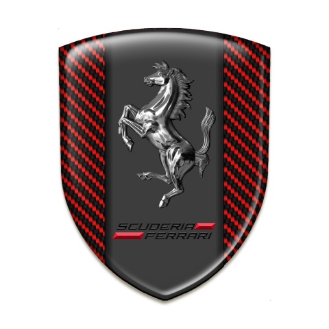 Ferrari Emblem Badge Logo Red Carbon with Chromed Horse Style 