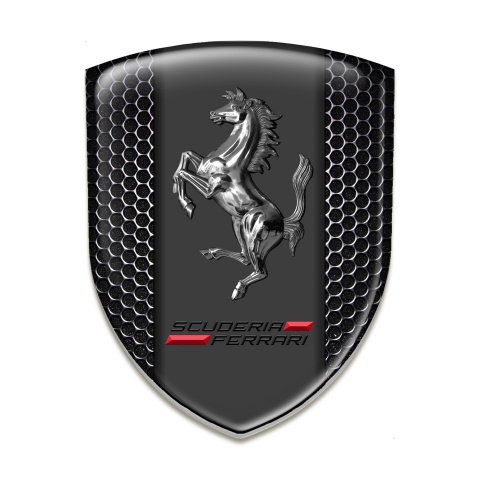 Ferrari Domed Emblem Perforated Steel Base Chromed Horse 