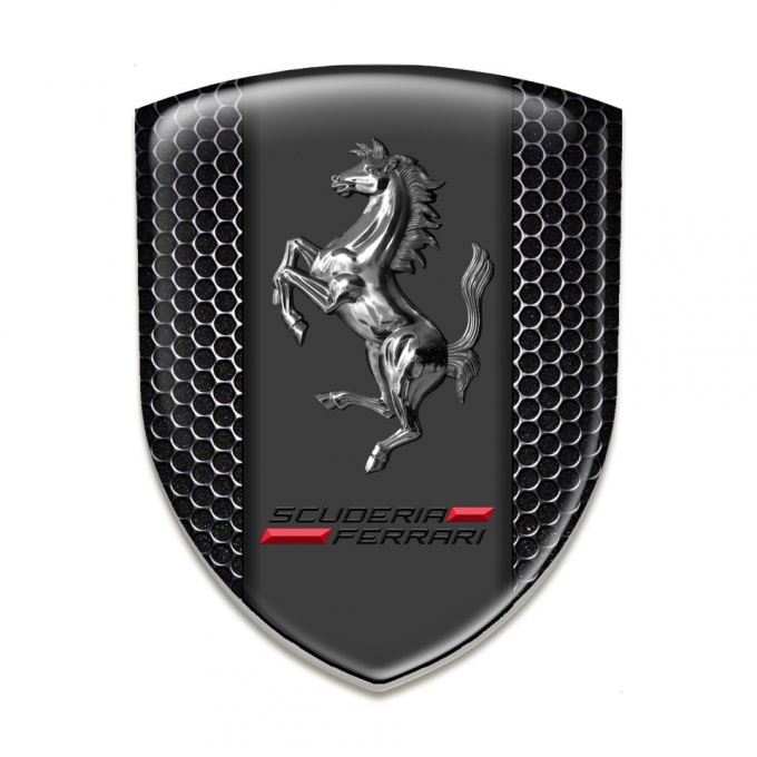 Ferrari Domed Emblem Perforated Steel Base Chromed Horse 