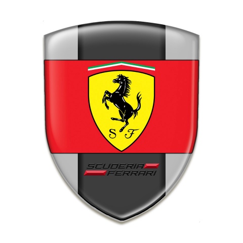 Ferrari Resin Sticker Grey Background and Red Logo Ribbon 
