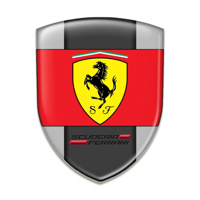 Ferrari Resin Sticker Grey Background and Red Logo Ribbon 