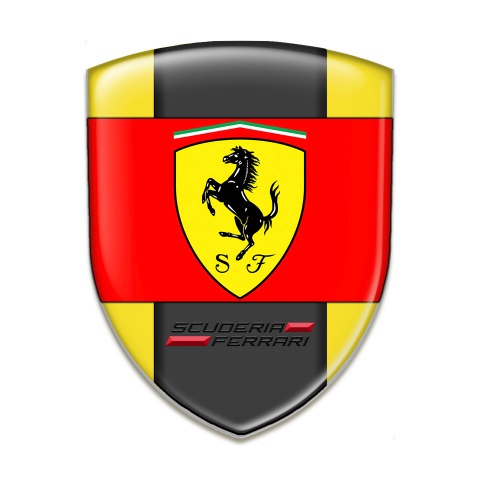 Ferrari Emblem Exterior Yellow Background Red Logo Ribbon 