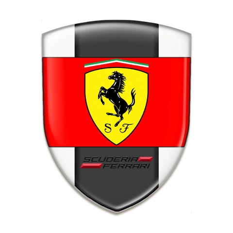 Ferrari Emblem Interior White Background Red  Logo Ribbon 