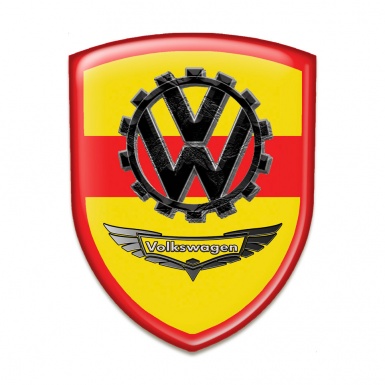 VW Emblem Exterior High End Yellow Red Base Black Logo 