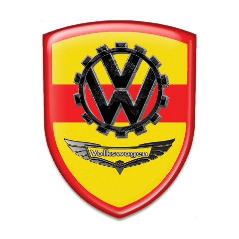 VW Emblem Exterior High End Yellow Red Base Black Logo 