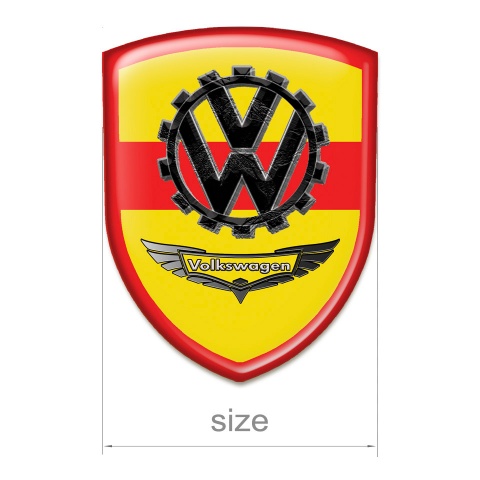 VW Emblem Exterior High End Yellow Red Base Black Logo 