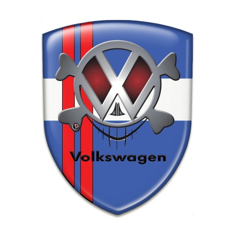 VW Emblem Interior Blue WHite Base Red LineS and Skull Effect logo 
