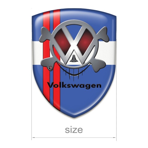 VW Emblem Interior Blue WHite Base Red LineS and Skull Effect logo 