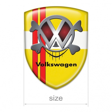 VW Car Accessories Badge Yellow White base Red Lines and Skull Effekt Logo 