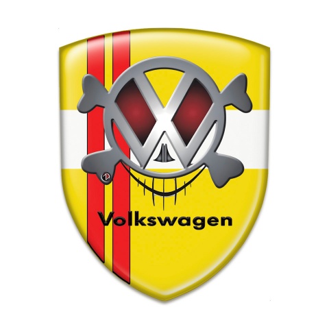VW Car Accessories Badge Yellow White base Red Lines and Skull Effekt Logo 