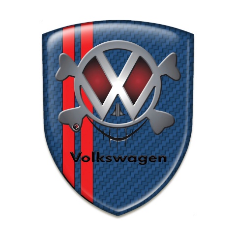 VW Self Adhesive Car logo Emblem Navy Blue Carbon with Red Stripes base Skull Effect logo 