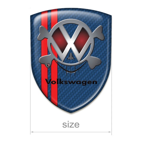 VW Self Adhesive Car logo Emblem Navy Blue Carbon with Red Stripes base Skull Effect logo 